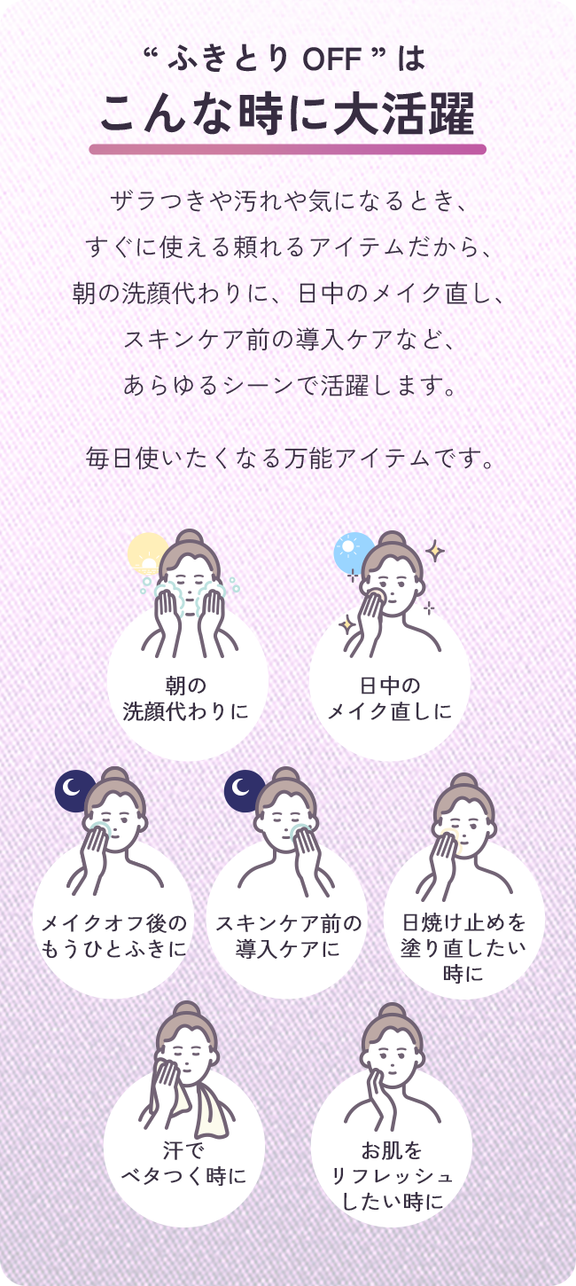 “うるおいON ”はこんな時に大活躍　乾燥や弾力が気になる場所にいつでも使えてお手軽。ほっぺや口元はもちろん、首や手元、肘など全身のポイントケアにもぴったりです。朝のメイク前にうるおいをプラスしたり、日中の乾燥レスキューに使ったりと、使い方はあなた次第！