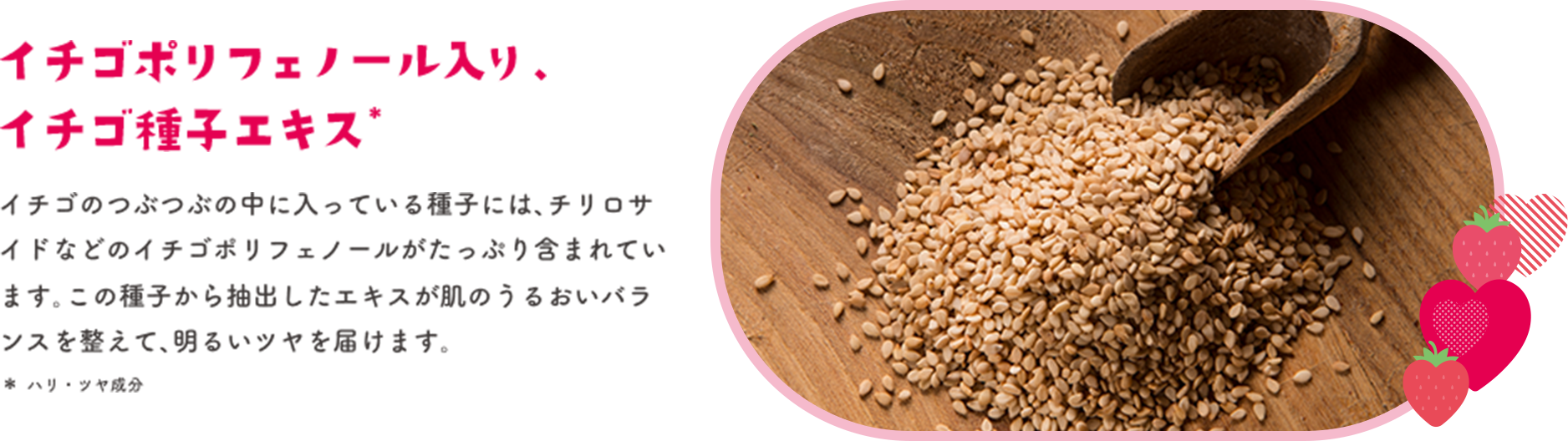 イチゴポリフェノール入り、イチゴ種子エキス